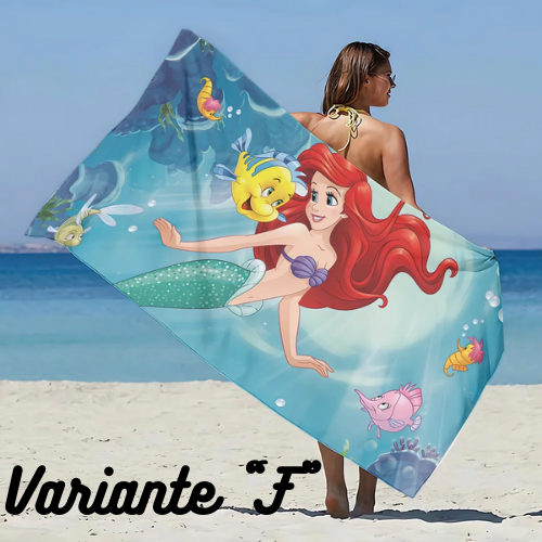 Asciugamano da spiaggia con immagini Principessa Ariel. In microfibra, anti-sabbia, asciugatura rapida.
