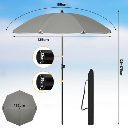 Ombrellone rotondo, resistente ai raggi UV, impermeabile, altezza regolabile, angolazione fino 45°, 2 misure disponibili.