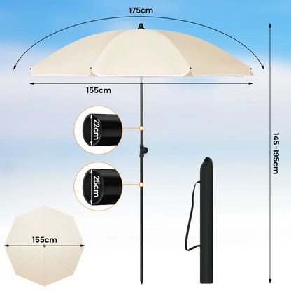 Ombrellone rotondo, resistente ai raggi UV, impermeabile, altezza regolabile, angolazione fino 45°, 2 misure disponibili.