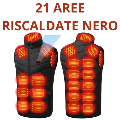 Gilet riscaldante. Fino a 21 zone di riscaldamento e 3 intensità di calore per un comfort totale della parte superiore del corpo".