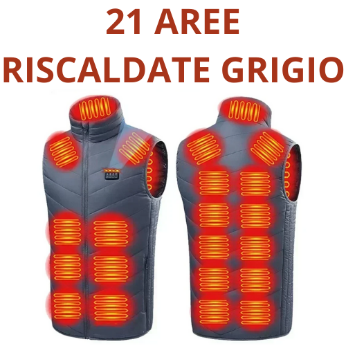 Gilet riscaldante. Fino a 21 zone di riscaldamento e 3 intensità di calore per un comfort totale della parte superiore del corpo".