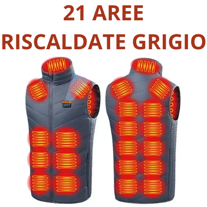 Gilet riscaldante. Fino a 21 zone di riscaldamento e 3 intensità di calore per un comfort totale della parte superiore del corpo".