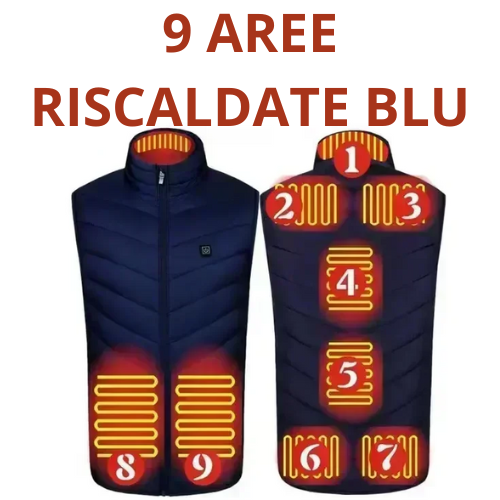 Gilet riscaldante. Fino a 21 zone di riscaldamento e 3 intensità di calore per un comfort totale della parte superiore del corpo".