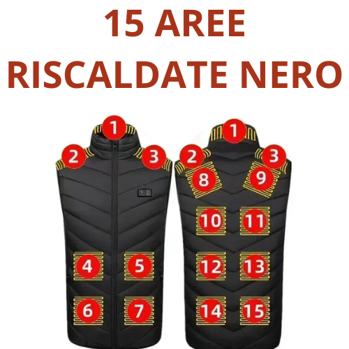 Gilet riscaldante. Fino a 21 zone di riscaldamento e 3 intensità di calore per un comfort totale della parte superiore del corpo".