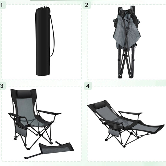 Sedia/sdraio da Esterno Pieghevole, 4 in1. Sedia tradizionale, Sedia reclinabile,        Lettino da sole, Poltrona relax con poggiapiedi e poggiatesta per il massimo del benessere.
