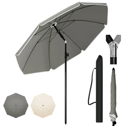 Ombrellone rotondo, resistente ai raggi UV, impermeabile, altezza regolabile, angolazione fino 45°, 2 misure disponibili.