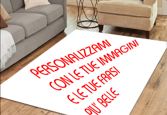 Tappeto personalizzabile per pavimento. Forma rettangolare, rotonda, immagine e scritta a proprio piacimento. Misure assortite.