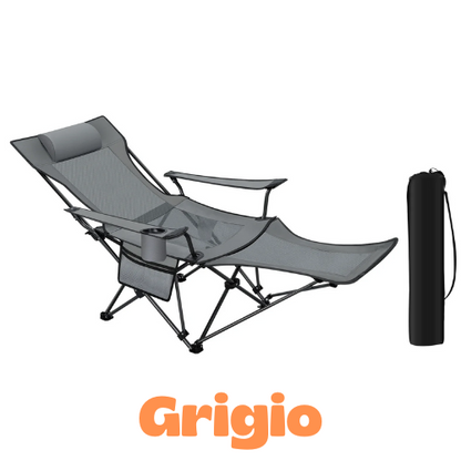 Sedia/sdraio da Esterno Pieghevole, 4 in1. Sedia tradizionale, Sedia reclinabile,        Lettino da sole, Poltrona relax con poggiapiedi e poggiatesta per il massimo del benessere.
