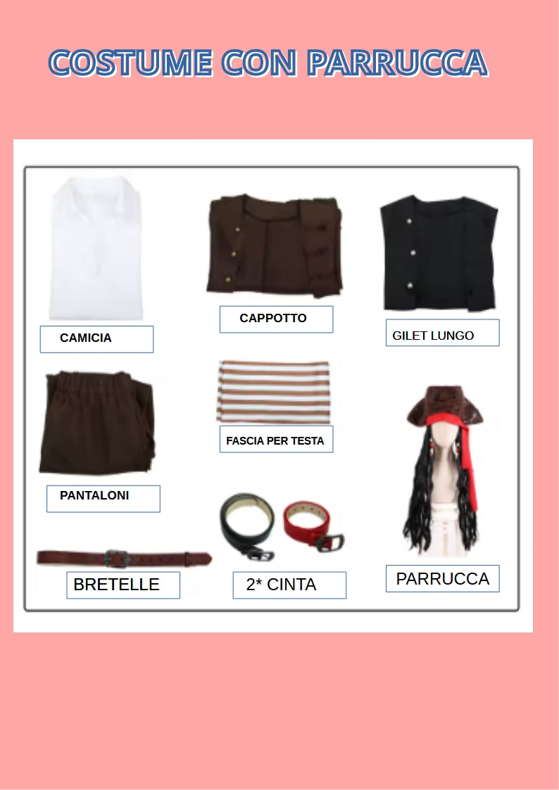 Abito da pirata per uomo. Ideale come costume per carnevale, cosplay, feste.