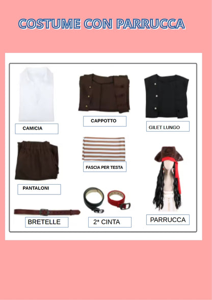 Abito da pirata per uomo. Ideale come costume per carnevale, cosplay, feste.