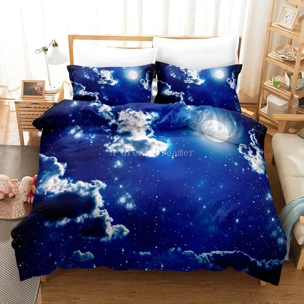 Set biancheria da letto in morbida microfibra stampata in 3d varie varianti della sera con luna.