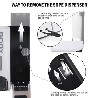 Dispenser di sapone triplo da 350ml x 3 montaggio a parete.