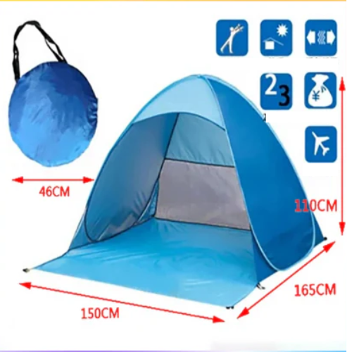 Tenda da spiaggia/campeggio apertura rapida “automatica”. Protezione dal sole UPF50+, impermeabile, robusta con doppio avvolgimento.