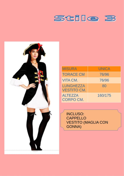 Abito pirata da donna. Ideale come costume per carnevale, cosplay, feste.