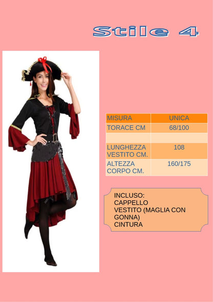 Abito pirata da donna. Ideale come costume per carnevale, cosplay, feste.
