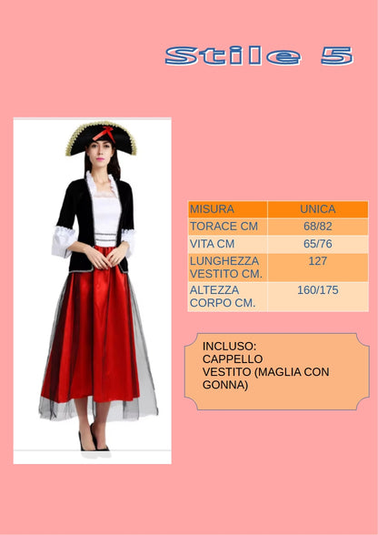 Abito pirata da donna. Ideale come costume per carnevale, cosplay, feste.