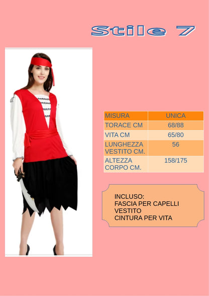 Abito pirata da donna. Ideale come costume per carnevale, cosplay, feste.