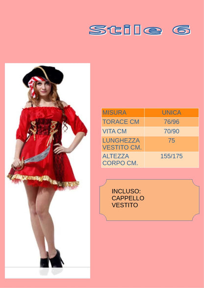 Abito pirata da donna. Ideale come costume per carnevale, cosplay, feste.