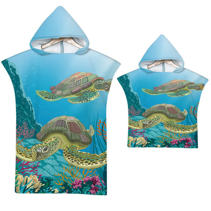 Asciugamano poncho per adulti e bambini con cappuccio.  Per sauna, spa, spiaggia, piscina.