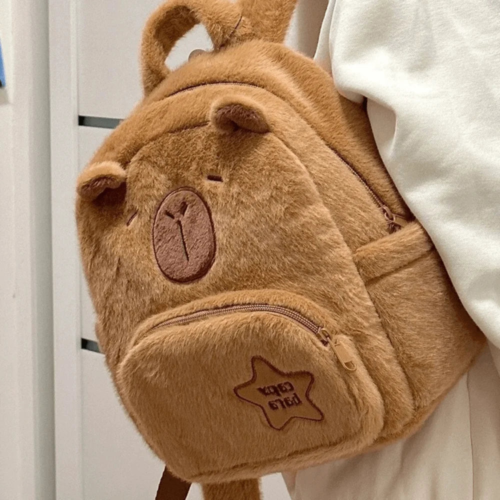 Zaino a forma di capibara in tessuto a coste, Zaini e borse perfetti per tempo libero.