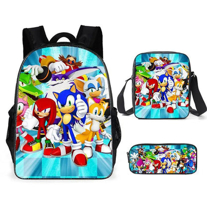 Zaino-borsa-astuccio immagini 3D  cartone animato “Sonic”, in nylon poliestere.  Spazioso e alla Moda, Perfetto per Scuola, Viaggi e Tempo Libero.
