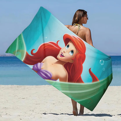 Asciugamano da spiaggia con immagini Principessa Ariel. In microfibra, anti-sabbia, asciugatura rapida.