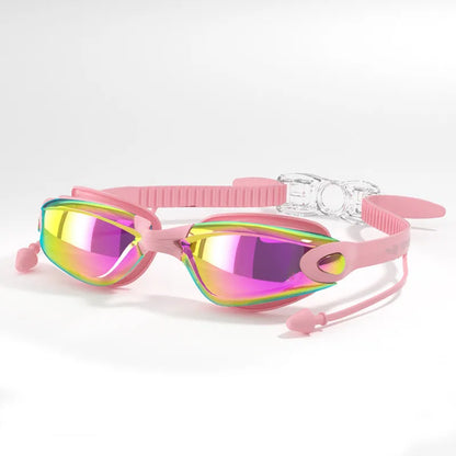 Occhialini da nuoto professionali con tappi per le orecchie, a prova di perdite, anti-appannamento, regolabili, con protezione UV.