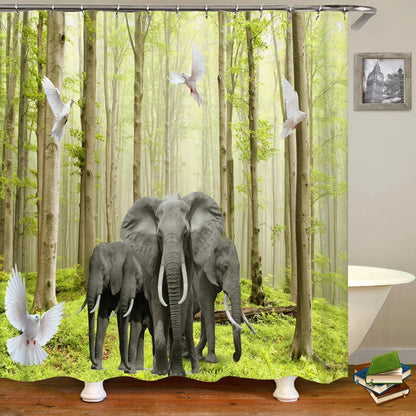 Tende da doccia in tessuto stampato con animali 3D. Tenda da bagno impermeabile con decorazioni con ganci.