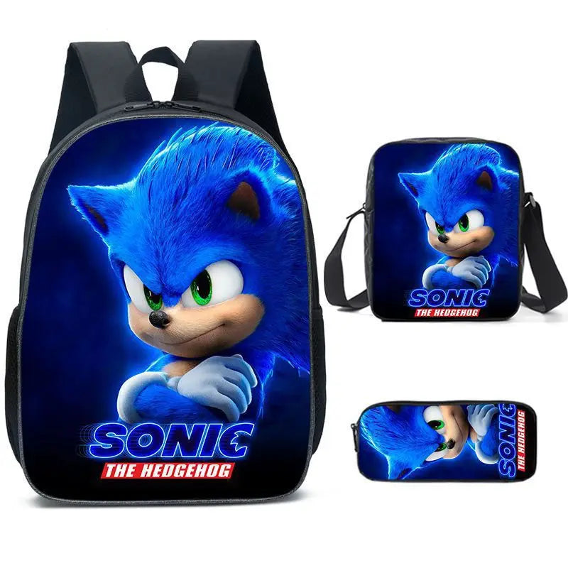 Zaino-borsa-astuccio immagini 3D  cartone animato “Sonic”, in nylon poliestere.  Spazioso e alla Moda, Perfetto per Scuola, Viaggi e Tempo Libero.