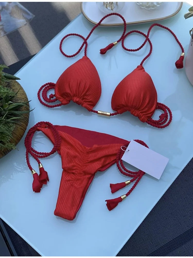 Costume da bagno da donna. Set 2 Pezzi a triangolo, chiusura a lacci regolabile, asciugatura rapida, non si restringe.