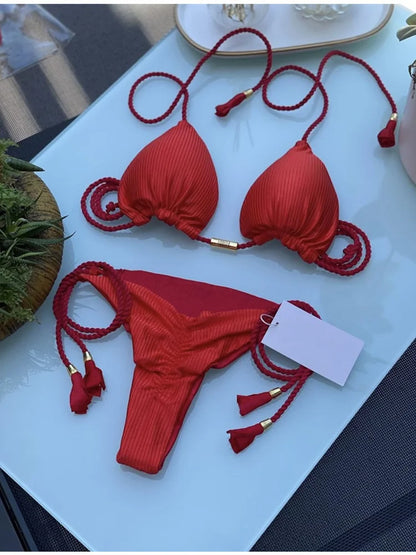 Costume da bagno da donna. Set 2 Pezzi a triangolo, chiusura a lacci regolabile, asciugatura rapida, non si restringe.