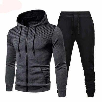 Tuta sportiva, completo due pezzi 4 stagioni: pantaloni neri e maglia 5 colori con cappuccio.