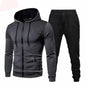 Tuta sportiva, completo due pezzi 4 stagioni: pantaloni neri e maglia 5 colori con cappuccio.