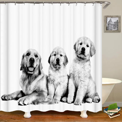 Tende da doccia in tessuto stampato con animali 3D. Tenda da bagno impermeabile con decorazioni con ganci.