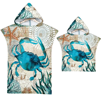 Asciugamano poncho per adulti e bambini con cappuccio.  Per sauna, spa, spiaggia, piscina.