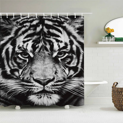 Tende da doccia in tessuto stampato con animali 3D. Tenda da bagno impermeabile con decorazioni con ganci.