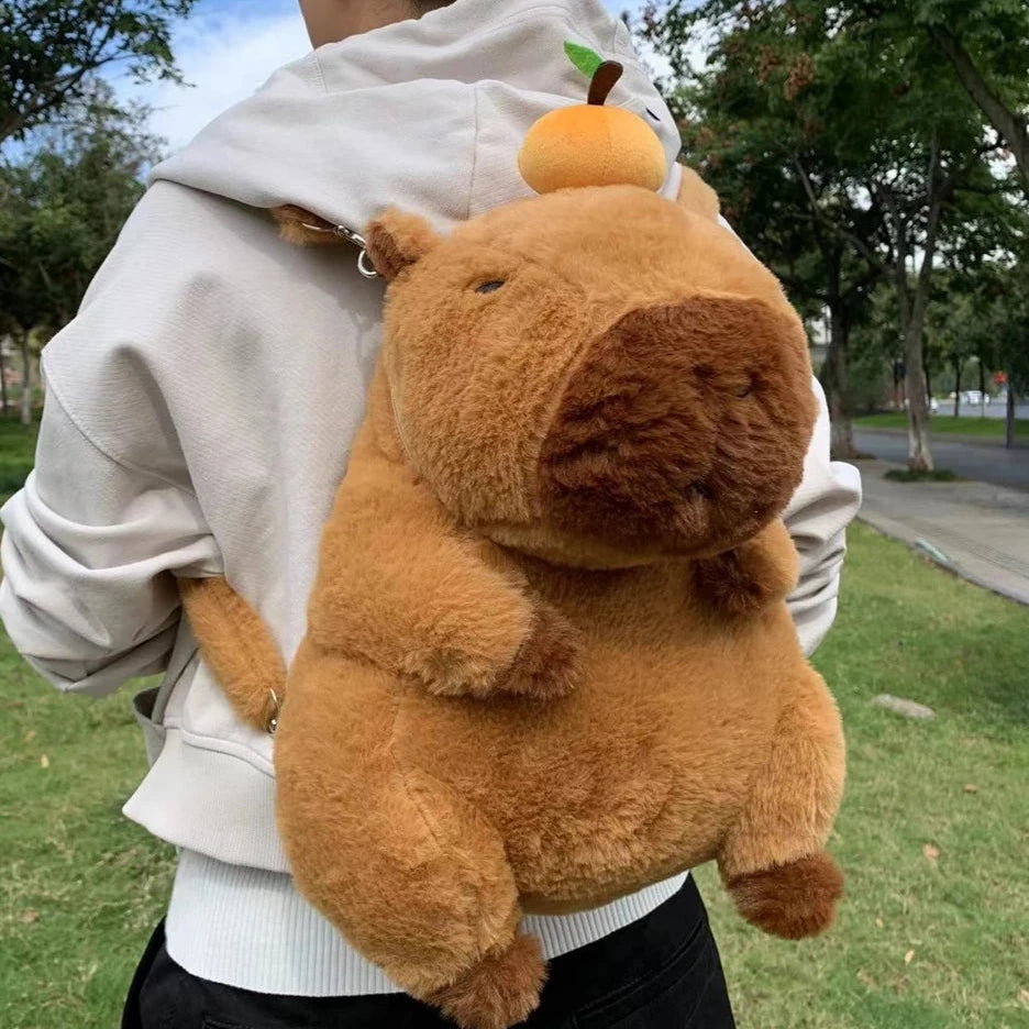 Zaino a forma di capibara in tessuto a coste, Zaini e borse perfetti per tempo libero.