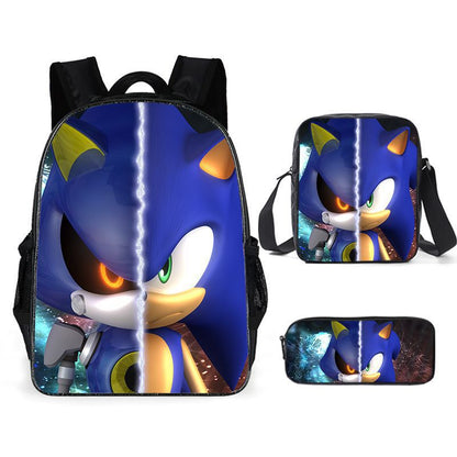 Zaino-borsa-astuccio immagini 3D  cartone animato “Sonic”, in nylon poliestere.  Spazioso e alla Moda, Perfetto per Scuola, Viaggi e Tempo Libero.