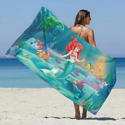 Asciugamano da spiaggia con immagini Principessa Ariel. In microfibra, anti-sabbia, asciugatura rapida.