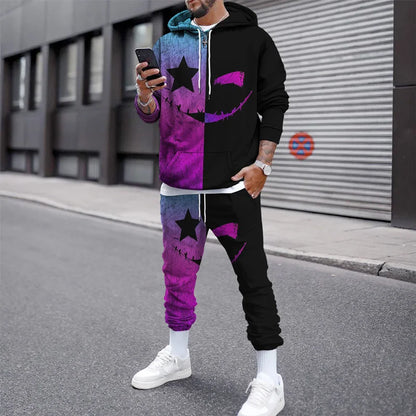 Tuta sportiva autunno/inverno, completo maglia con cappuccio e pantaloni, stampa 3D, colori e immagini a scelta.