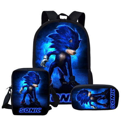 Zaino-borsa-astuccio immagini 3D  cartone animato “Sonic”, in nylon poliestere.  Spazioso e alla Moda, Perfetto per Scuola, Viaggi e Tempo Libero.