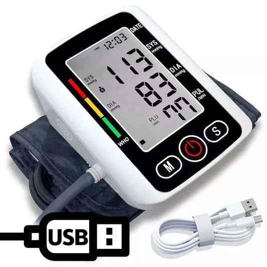 Misuratore di Pressione Portatile da Braccio con Display Digitale e USB-C.