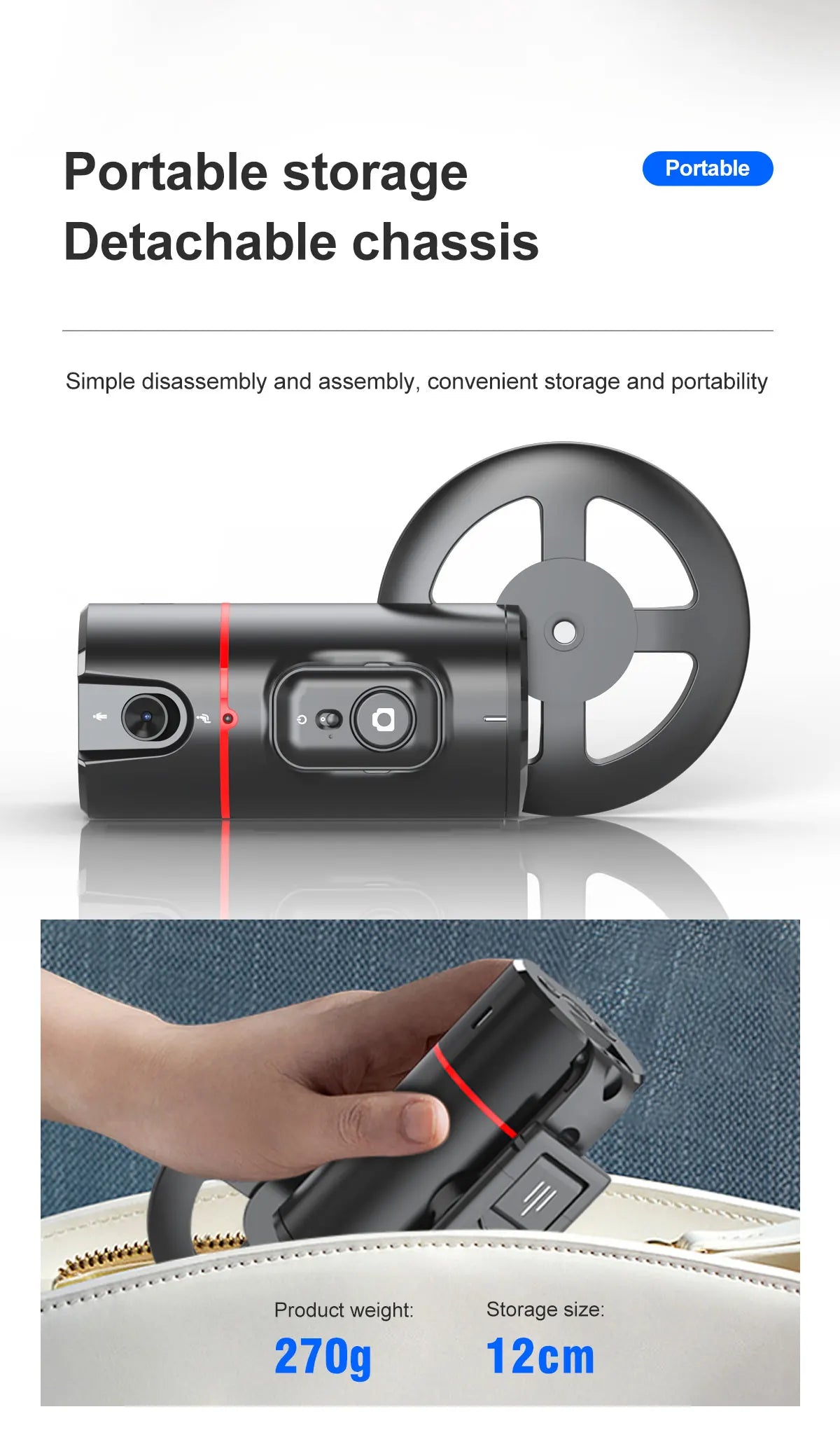 Nuovo stabilizzatore cardanico integrato con rotazione a 360 gradi, con telecomando per fotografia con movimento, rilevamento del viso.