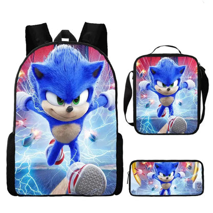 Zaino-borsa-astuccio immagini 3D  cartone animato “Sonic”, in nylon poliestere.  Spazioso e alla Moda, Perfetto per Scuola, Viaggi e Tempo Libero.