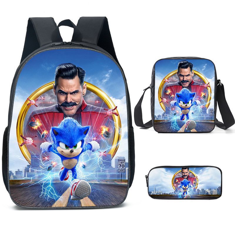 Zaino-borsa-astuccio immagini 3D  cartone animato “Sonic”, in nylon poliestere.  Spazioso e alla Moda, Perfetto per Scuola, Viaggi e Tempo Libero.
