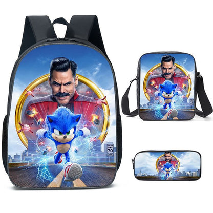 Zaino-borsa-astuccio immagini 3D  cartone animato “Sonic”, in nylon poliestere.  Spazioso e alla Moda, Perfetto per Scuola, Viaggi e Tempo Libero.