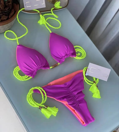 Costume da bagno da donna. Set 2 Pezzi a triangolo, chiusura a lacci regolabile, asciugatura rapida, non si restringe.
