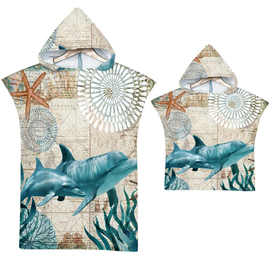 Asciugamano poncho per adulti e bambini con cappuccio.  Per sauna, spa, spiaggia, piscina.