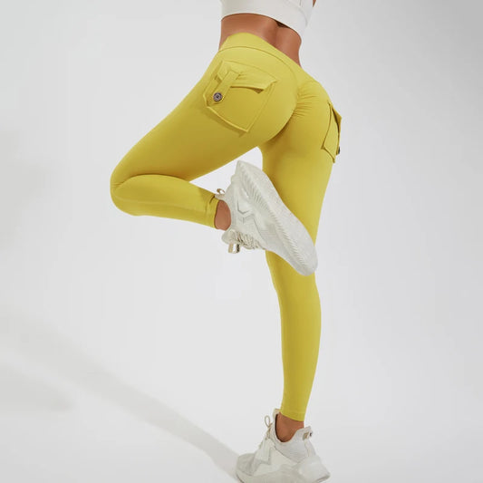 Pantaloni leggins elasticizzati, sportivi/casual da donna, con tasche posteriori. Ampia scelta tra 16 colori e 4 taglie.