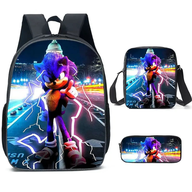 Zaino-borsa-astuccio immagini 3D  cartone animato “Sonic”, in nylon poliestere.  Spazioso e alla Moda, Perfetto per Scuola, Viaggi e Tempo Libero.